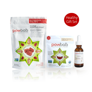 healthy gift set - baobab superfruit chews, baobab fruit powder, 100% baobab oil for skincare