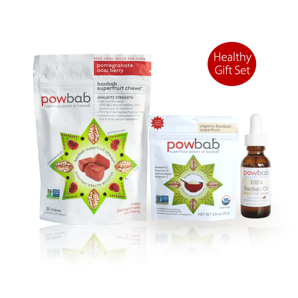 powbab® Healthy Gift Set: Baobab Chews, Powder, Oil. Benefits Africa